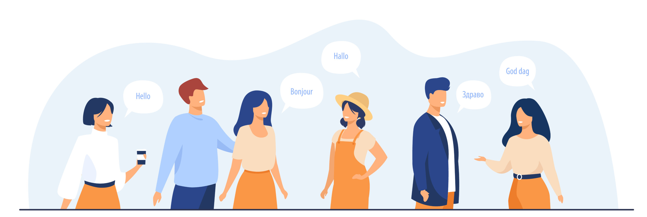 Happy international students speaking different languages